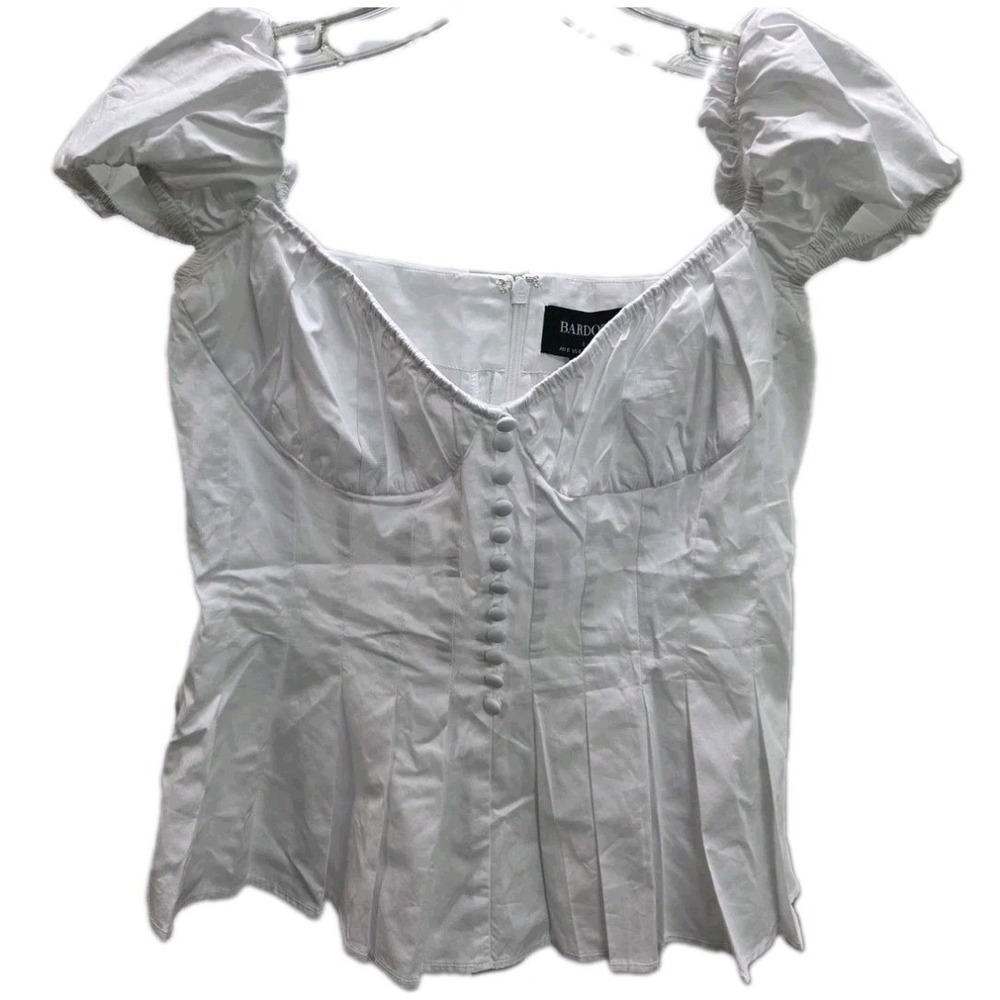 Bardot Larna Poplin Corset Top White Puff Sleeve Sweetheart Blouse 57625TB US 4